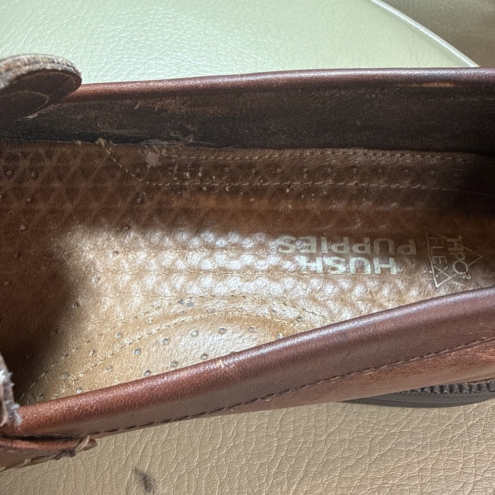 Vintage 90s Brown Hush Puppies Lancer Woven Leather Tassel‎ Loafers 11 - Picture 6 of 11